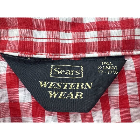 Vintage Sears Western Wear Cowboy Shirt Mens XL Red Rockabilly Pearl Snap Fringe - Picture 4 of 16
